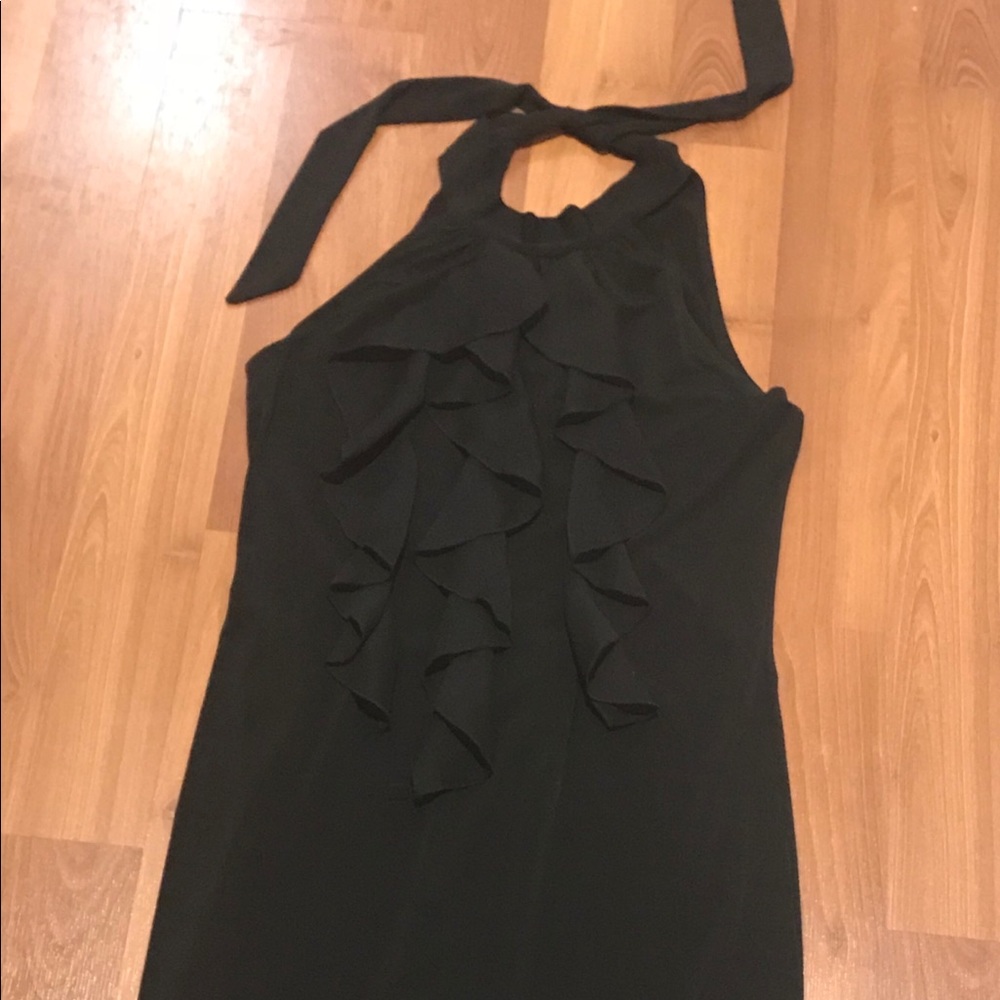 Ruffled Neck Black Dress